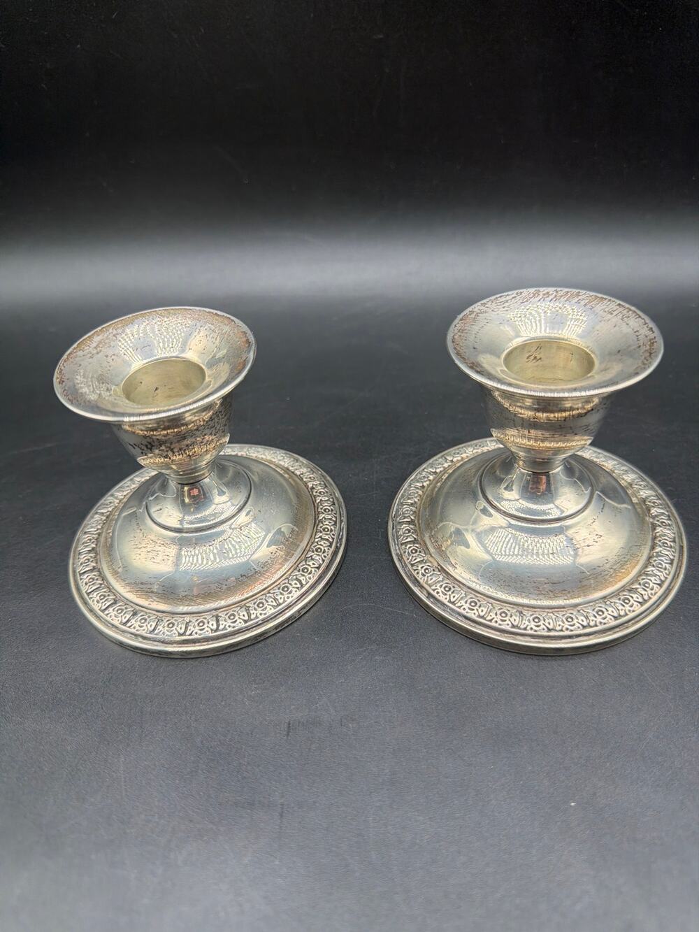 Vintage Fisher Sterling Silver Weighted Console Candlesticks Pattern 850 Floral
